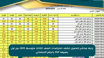 رابط مباشر لتحميل كشف اعتراضات الصف الثالث متوسط 2025 دور أول بصيغة PDF بالرقم الامتحاني